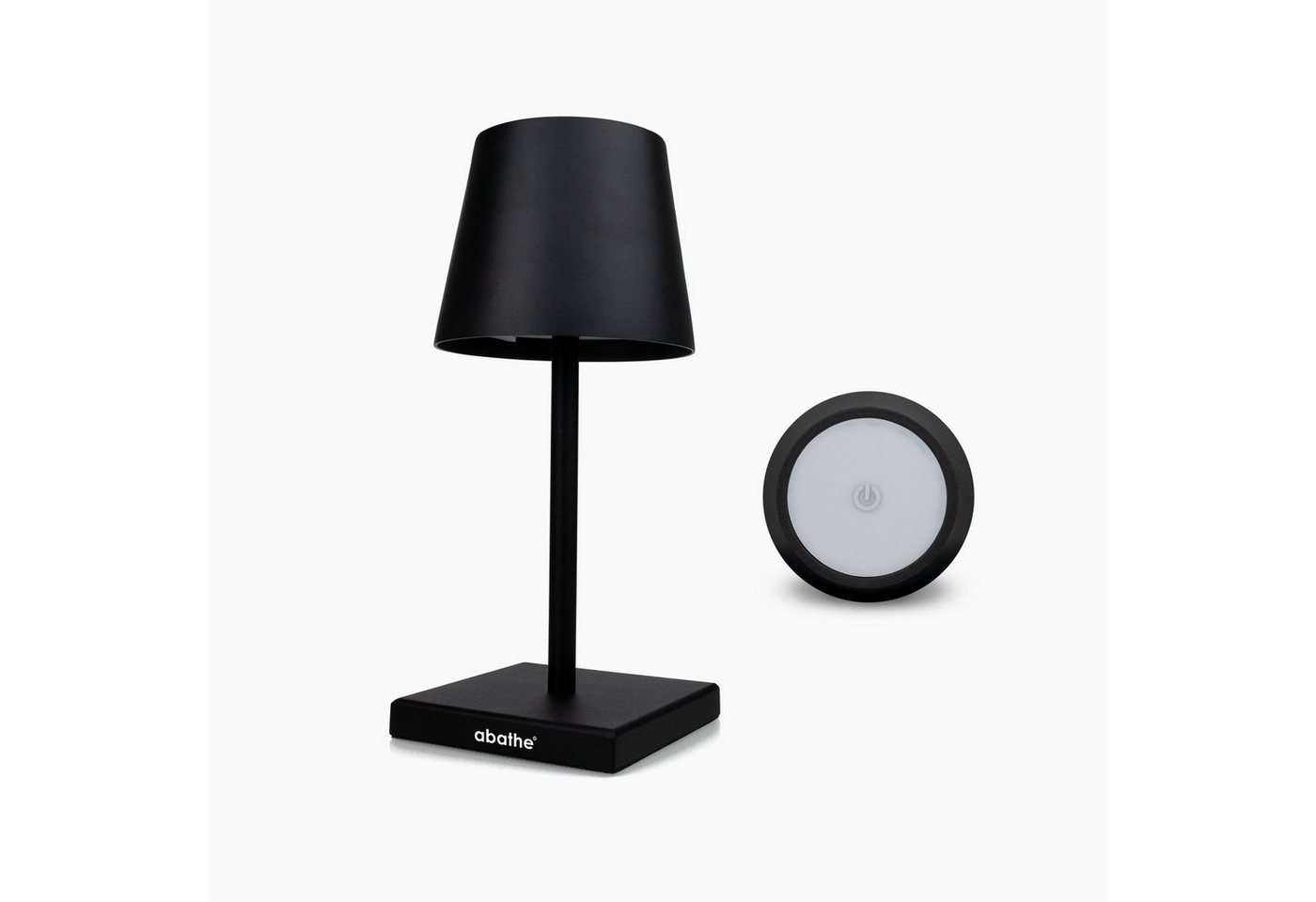 abathe LED Tischleuchte abathe LED-Akku Tischleuchte „classic“ mit USB in schwarz, LED fest integriert, Warmweiß, stufenlos dimmbar, aufladbar, sichtfreie Höhe von 25,5 cm, 24h Leuchtdauer, für drinnen und draußen IP54 von abathe