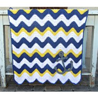 Chevron Anker Babydecke Blau Gelb Duschgeschenk Versandfertig Chevron Anker Babydecke Blau Gelb Duschgeschenk Versandfertig von abbycove