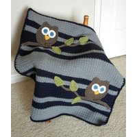 Eulen Baby Decke Junge Shower Geschenk Navy Und Grau von abbycove