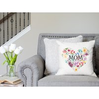 Blumen Herz Mama Kissen Mit Kinder Namen, Geburtstagsgeschenk von abbykatepillows