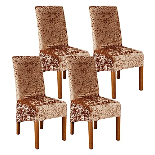 Abodos Essen Hussen, Crushed Velvet Stretchable Elastische Stühle Schutzabdeckung, Herausnehmbar, Waschbar Slipcovers Für Esszimmer Hochzeitsbankett Partei Hussen,Braun,Set of 4 von abodos