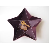 Mittelgroßes Origami Star Tablett Aus Leder, Lederaccessoires Tablett, Lederschmuck - Schokolade von abokika