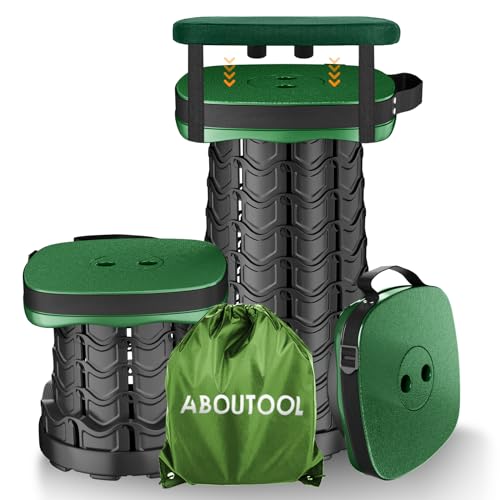 Faltbarer Campinghocker, Quadratischer Faltbarer Tragbarer Campinghocker mit Elastischem Sitzkissen und Verstellbarer Nylontasche, Robust und Leicht, belastbar bis 220 kg (Grün) von aboutool