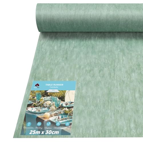 aboveBED 25m x 30cm Vlies Tischläufer, Tischläufer Eukalyptus Grün Tischdeko Tischband für Kommunion, Hochzeiten, Einschulung, Taufe, Geburtstage, Jugendweihe und Party von aboveBED