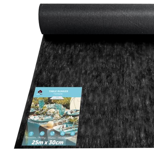 aboveBED 25m x 30cm Vlies Tischläufer, Tischläufer Schwarz Tischdeko Tischband für Kommunion, Hochzeiten, Einschulung, Taufe, Geburtstage, Jugendweihe und Party von aboveBED