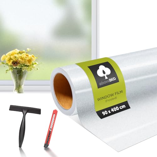 aboveBED Fensterfolie Blickdicht - 90 x 400 cm, Sichtschutzfolie Fenster Statisch Haftend, Milchglasfolie Selbstklebend Fenster mit Anti UV, Schutz der Privatsphäre für Zuhause Büro (Frosted-Look) von aboveBED
