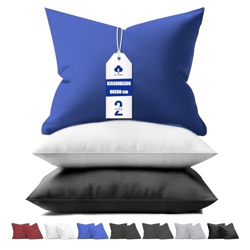 aboveBED Kissenbezug 80 x 80 (2er-Set), Blau, Kopfkissenbezug 80x80 cm aus 100% Mikrofaser, Kissenbezug mit Reißverschluss, Weich und Atmungsaktiv, Waschbare von aboveBED