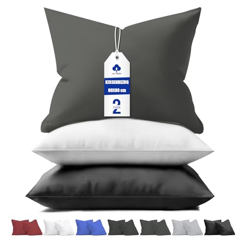 aboveBED Kissenbezug 80 x 80 (2er-Set), Grau, Kopfkissenbezug 80x80 cm aus 100% Mikrofaser, Kissenbezug mit Reißverschluss, Weich und Atmungsaktiv, Waschbare von aboveBED