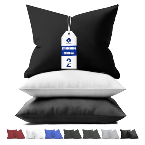 aboveBED Kissenbezug 80 x 80 (2er-Set), Schwarz, Kopfkissenbezug 80x80 cm aus 100% Mikrofaser, Kissenbezug mit Reißverschluss, Weich und Atmungsaktiv, Waschbare von aboveBED