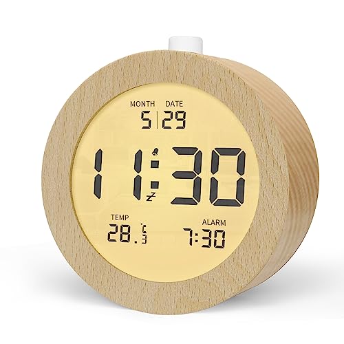 aboveClock Wecker Digital, Batteriebetriebene Uhr Tischuhr, LCD Alarm Clock Wecker Holz mit Temperaturanzeige, Snooze, Hintergrundbeleuchtung für Schlafzimmer Schreibtisch Reisen【Holz】 von aboveClock