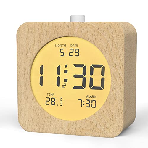 aboveClock Digitaler Wecker Holz mit Temperatur, Datum Anzeige, Digital Tischuhr mit Nachtlicht und Snooze Moduls, Wecker Batteriebetrieben (Batterie Nicht Enthalten) von aboveClock