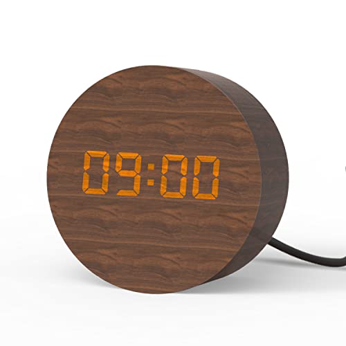 aboveClock Wecker Digital Uhr, Digitaler Wecker, Tischuhr mit 3 Alarmen & Snooze, Schallsteuerung LED Display, USB-betrieben, Mini Wecker Holz für Schlafzimmer Nachttisch von aboveClock