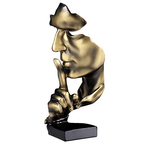 aboxoo Thinker Statue, Silence is Gold Abstrakte Kunst Figur, Moderne Home Harz Skulpturen Dekorative Objekte Klavier Desktop Dekor für kreatives Zimmer Zuhause, Büro Arbeitszimmer (Gold) von aboxoo