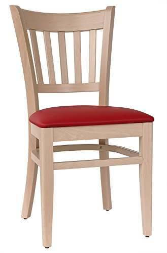 abritus Stuhl Esszimmerstuhl Küchenstuhl Holz Buche massiv Natur Polster Kunstleder rot. Fertig montiert. Belastbarkeit 150 kg *T002 von abritus