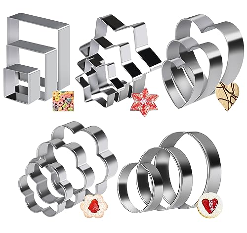 absolove 15 Stück Ausstechformen Set, Plätzchen Ausstecher Edelstahl, 5 Stile Mini Ausstechformen Weihnachten in Geometrischen Formen, Cookie Cutter zum Ausstechen Fondant, Sanwich, Gemüse von absolove