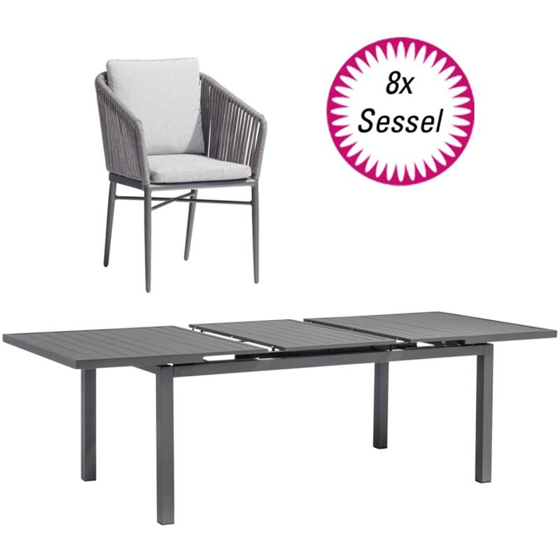 Acamp Set 8x Armsessel Manhattan 1x Tisch Chicago mit Automatikauszug Anthrazit von acamp