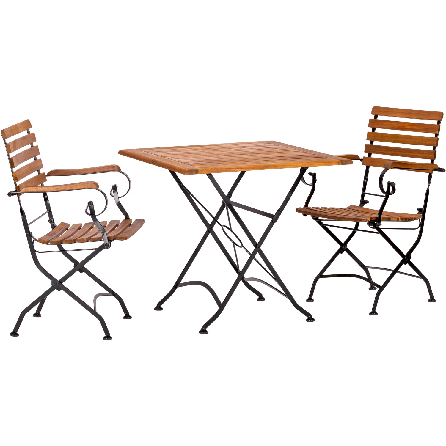 Acamp Set Lindau 2x Sessel 1x Tisch 80 cm x 80 cm Teak-Schwarz von acamp