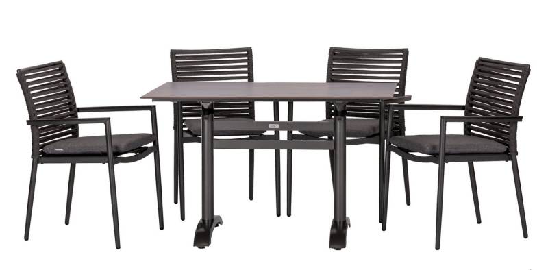 acamp Garten-Essgruppe 5-teiliges Stapelstuhl Set New Jersey inkl. Tisch, (Gartenmöbel Set), stapelbar, Sitzgruppe, Lounge-Set mit klappbaren Gartentisch 120x80 cm von acamp