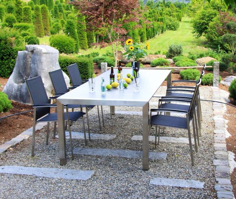 acamp Garten-Essgruppe 7-teiliges Stapelstuhl Set Auris inkl. ausziehbarer Tisch, (Gartenmöbel Set), stapelbar, Sitzgruppe, Lounge-Set mit Gartentisch von acamp