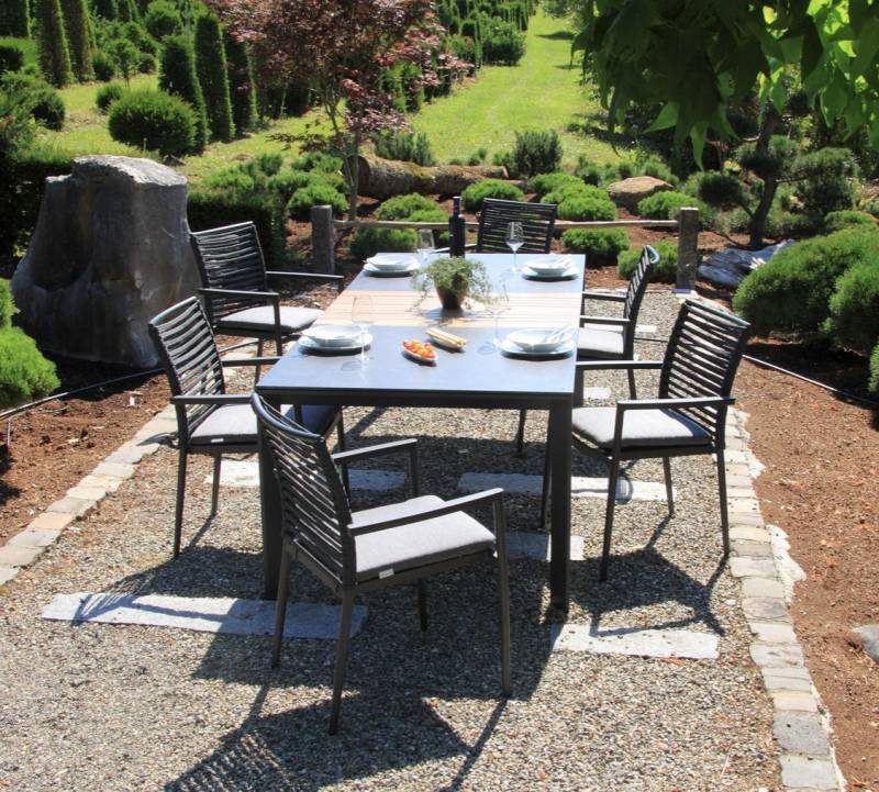 acamp Garten-Essgruppe 7-teiliges Stapelstuhl Set New Jersey inkl. erweiterbaren Tisch, (Gartenmöbel Set), stapelbar, Sitzgruppe, Lounge-Set, Gartentisch 180x66x100 cm von acamp