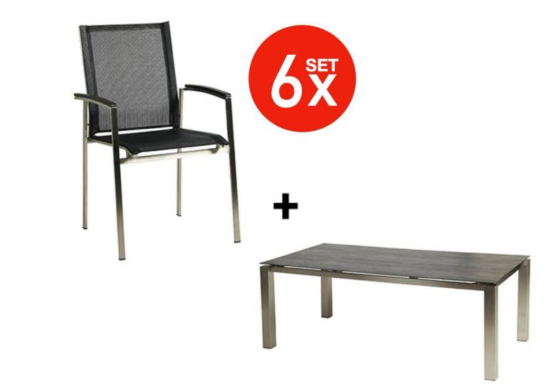 acamp Garten-Essgruppe Stapelstuhl Set Auris inkl. Tisch mit Keramikplatte, (7-tlg., Gartenmöbel Set), stapelbar, Sitzgruppe, Lounge-Set mit Gartentisch von acamp