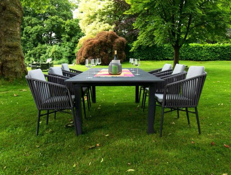 acamp Garten-Essgruppe Stapelstuhl Set Manhattan inkl. ausziehbarer Tisch Chicago, (Gartenmöbel Set), stapelbar, Sitzgruppe, Lounge-Set, Gartentisch 180 -240x110x70 cm von acamp