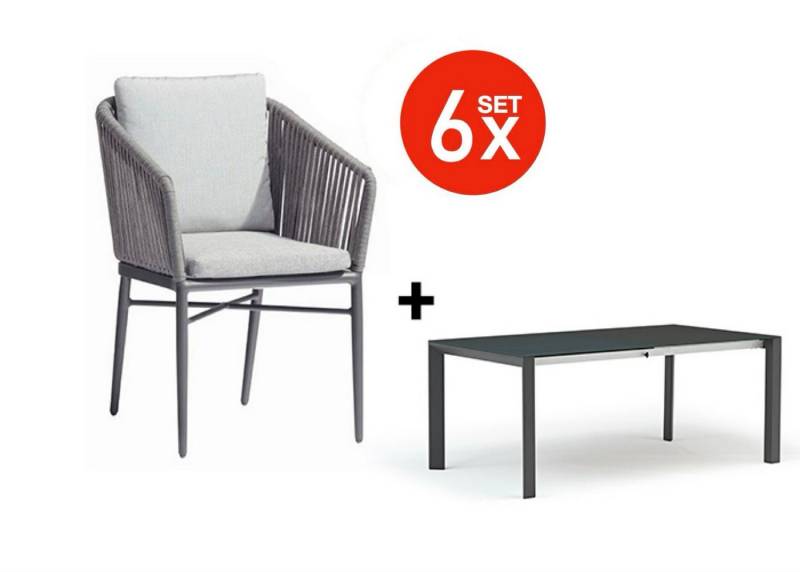 acamp Garten-Essgruppe Stapelstuhl Set Manhattan inkl. ausziehbarer Tisch Woody, (Gartenmöbel Set), stapelbar, Sitzgruppe, Lounge-Set mit Gartentisch 180-246x110x77cm von acamp
