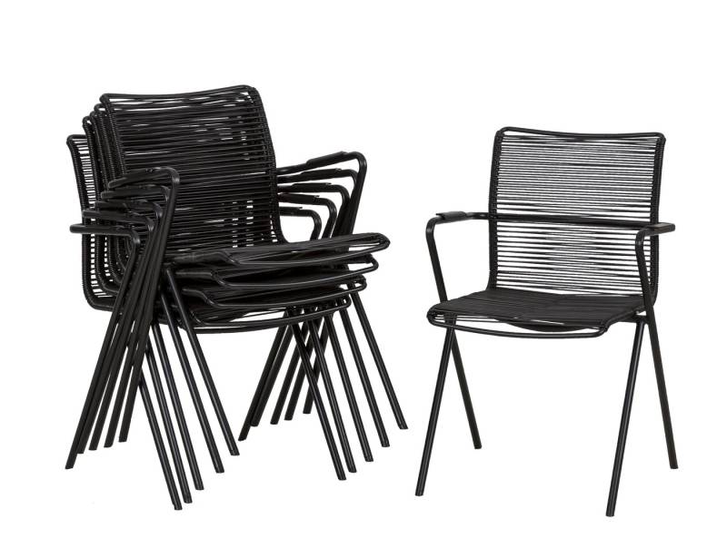 acamp Gartenstuhl Stapelstuhl 6er Set mit Armlehnen Alpha Rope schwarz (Gartenmöbel Set), Stuhl, Loungestuhl, Stapelsessel, 55x57x83 cm von acamp
