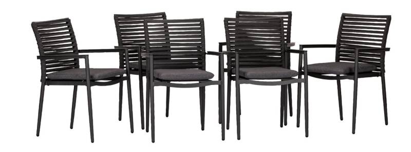 acamp Gartenstuhl Stapelstuhl 6er Set mit Sitzkissen New Jersey grau (Gartenmöbel Set), Stuhl, Loungestuhl, Stapelsessel, 86x57x61 cm von acamp