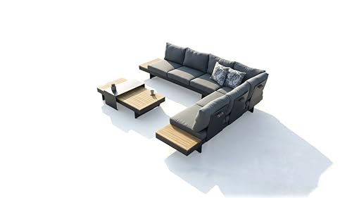 acamp Molise Lounge Sofa Set – Modernes 3-teiliges Möbelset in Anthrazit, inkl. 2-Sitzer-Stuhl, Verstellbarer Rückenlehne & Tisch aus FSC Akazienholz und Aluminium – Komfortabel & langlebig von acamp