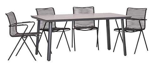 acamp Set 4X Sessel + Tisch | Wetterfest & rostfrei | Ergonomisch & pflegeleicht | Design: anthrazit | Essgruppe für Balkon & Garten von acamp