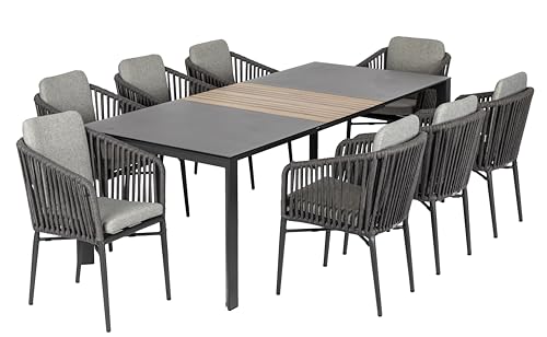 acamp Set 8X Stapelsessel aus Aluminium und Rope-Ware, langlebig, pflegeleicht, anthrazit mit abziehbaren Kissen, elegant & robust, ideal für Garten & Gastronomie. von acamp
