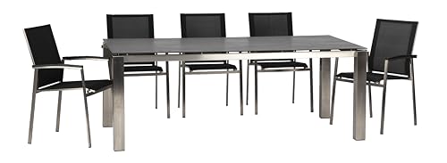 acamp Stapelsessel 6er Set | Wetterfester Gartenstuhl mit Edelstahlgestell & Polywood-Armlehnen | Industrieller Stil | Keramiktisch mit Flying-Top Optik | schwarz (Nero) von acamp