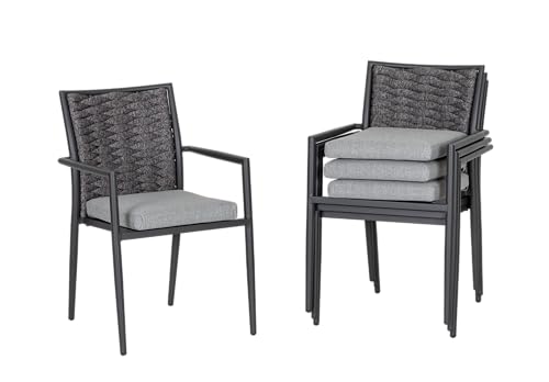 acamp Stapelsessel | Aluminium Gestell pulverbeschichtet | Rückenlehne mit Polyesterschnüren | Sitzkissen 5 cm Füllung mit Reißverschluss | Modernes Design anthrazit/grau | B55xT58xH85cm von acamp