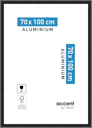 accent by nielsen Bilderrahmen, 70 x 100 cm, Aluminium, Schwarz matt, Posterrahmen zum Aufhängen im Hoch- & Querformat, Echtglas, Largo von accent by nielsen