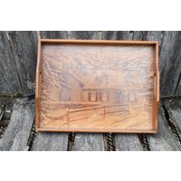 Holz Serviertablett Pyrographie Winterszene Hütte Im Wald Haus Von Lllloyd von accessorytoawedding