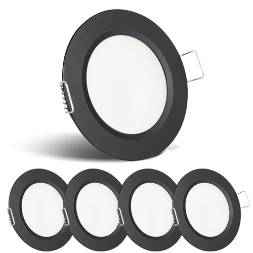 acegoo 4 x LED Einbaustrahler 12V Spots Ultra Flach 2,5W Einbauleuchten Loch 57-64mm 215lm CRI 93 Dimmbar Einbauspots für Boot Wohnmobil Camper Bad Möbel Schrank, 5000K Schwarz von acegoo