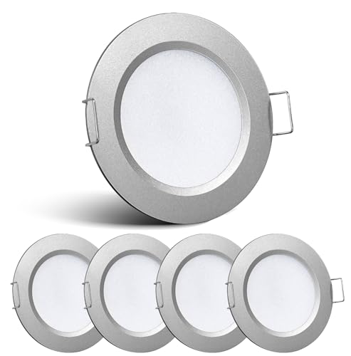 acegoo 4 x LED Einbaustrahler 12V Spots Ultra Flach 2,5W Einbauleuchten Loch 57-64mm 215lm CRI 93 Dimmbar Einbauspots für Boot Wohnmobil Wohnwagen Bad Möbel Schrank, 5000K Silber von acegoo