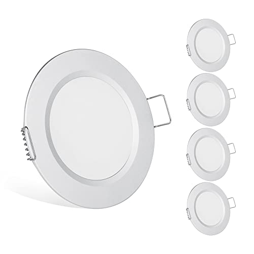 acegoo 4 x LED Einbaustrahler 12V Spots Ultra Flach 2,5W Einbauleuchten Loch 57-64mm 215lm CRI 93 Dimmbar Einbauspots für Boot Wohnmobil Wohnwagen Bad Möbel Schrank, 3000K Silber von acegoo