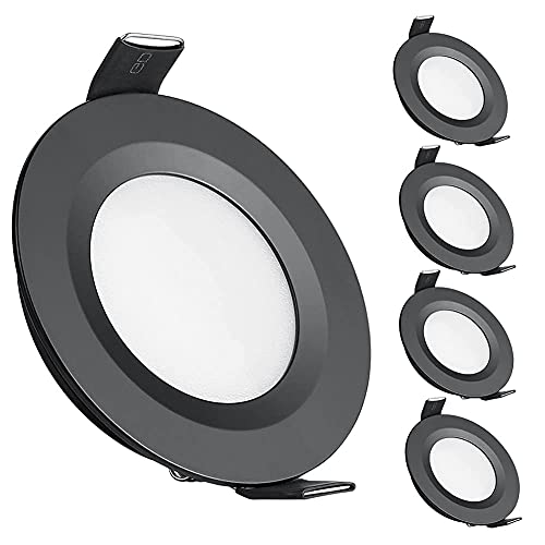 acegoo 4 x LED Einbaustrahler 12V Einbauleuchte 3W Flach Spot Loch 58-65mm Deckenleuchte Downlight für Boot Wohnwagen Wohnmobil Camper Auto Bad Möbel, Voll Aluminium Warm Weiß(Schwarz) von acegoo