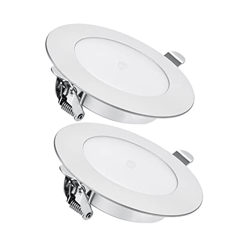 acegoo 2 x 12V Einbaustrahler LED Wohnmobil Boot Spot mit Ein/Aus-Dimmschalter&Blaues Nachtlicht Flach Einbauleuchte 3W 285lm Dimmbar Einbauspot für Wohnwagen Camper Küche Möbel(Silber 5000K) von acegoo