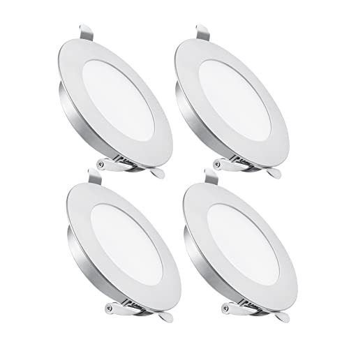 acegoo 4 x DC 12V LED Einbaustrahler Flach Einbauleuchte Spot Loch 68-75mm Aluminium 3W 285LM 3000K Downlight für Wohnmobil Boot Wohnwagen Camper-Van Möbel Schrank, Warm Weiß Silber von acegoo