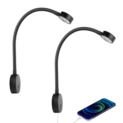 acegoo Leselampe 12V LED Dimmbar Bett Lampe, Flexible Wandmontage Schwanenhals Nachttisch DC 12-24V 3200K mit Dimmerschalter & USB-Ladegerät, 2PCS für Boot Wohnmobil Auto Camper Van Yacht (Schwarz) acegoo Leselampe 12V LED Dimmbar Bett Lampe, Flexible Wandmontage Schwanenhals Nachttisch DC 12-24V 3200K mit Dimmerschalter & USB-Ladegerät, 2PCS für Boot Wohnmobil Auto Camper Van Yacht (Schwarz) von acegoo