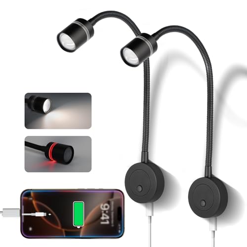 acegoo Leselampe 12V Wohnmobil LED Lampe, Dimmbar 4000K &Rotlicht Eingebautes Typ-C Ladegerät, Flexible Schwanenhals für Boot Wohnwagen Camper Yacht Innenbeleuchtung (2 Stk.) von acegoo