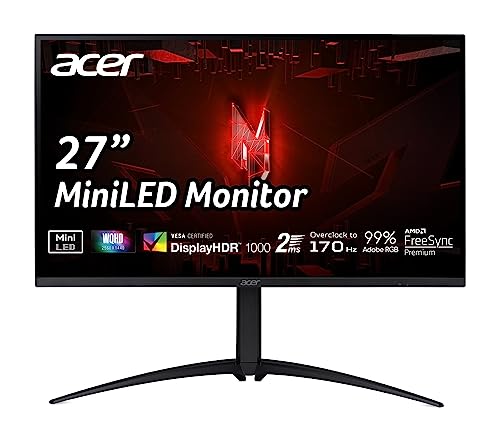 Acer Nitro XV275UP3 Gaming Monitor 27 Zoll (69 cm Bildschirm) WQHD, 170Hz DP, 144Hz HDMI, 2ms (GTG), 2xHDMI 2.0, DP 1.2, höhenverstellbar, drehbar, DP/HDMI FreeSync Premium, Schwarz von acer