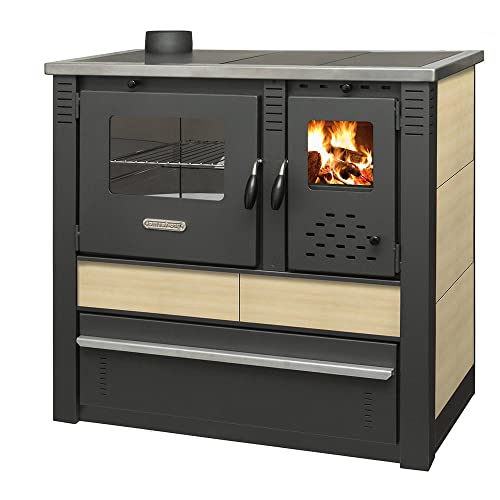 Küchenherd Holzofen PANONIA mit Kacheln Creme - 10,5 kW Dauerbrandherd (Creme Linke Version) von acerto