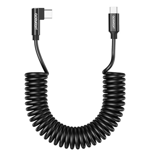 aceyoon 240W USB C auf USB C Spiralkabel 90 Grad, Spiralkabel USB Typ C Schnellladekabel und Datenkabel für Samsung Galaxy, für Huawei, für Google Pixel, kann von 0.3m bis 0.8m erweitert von aceyoon