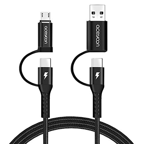 aceyoon USB C auf Multi Kabel 1M, 60W 4-in-1 USB C auf USB C Kabel Micro-USB/USB A Schnellladekabel unterstützt PD & QC3.0 Mehrfach Ladekabel für iPhone 15 Series, für Galaxy, Laptop, Tablet usw. von aceyoon