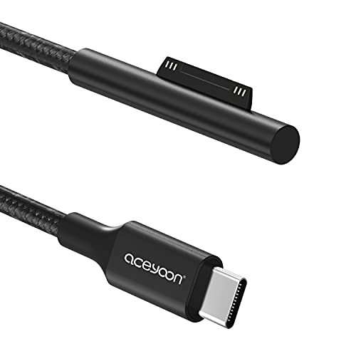 aceyoon Surface USB-C Ladekabel, 1M Surface auf USB C Schnellladung Ladekabel Funktioniert mit 45W 15V 3A USB C Ladegerät Kompatibel mit Surface Pro 7/6/5/4/3, Laptop 3/2/1, Book/GO von aceyoon
