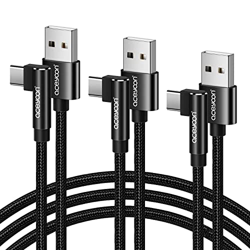 aceyoon USB 2.0 auf USB C Kabel 1M, 3 Stück USB C Kabel 90 Grad Winkel Nylon 3A Typ C Ladekabel für iPhone 16 15 Series, für Galaxy S23 S22 S21,für Huawei P30 P20, für Google Pixel usw von aceyoon